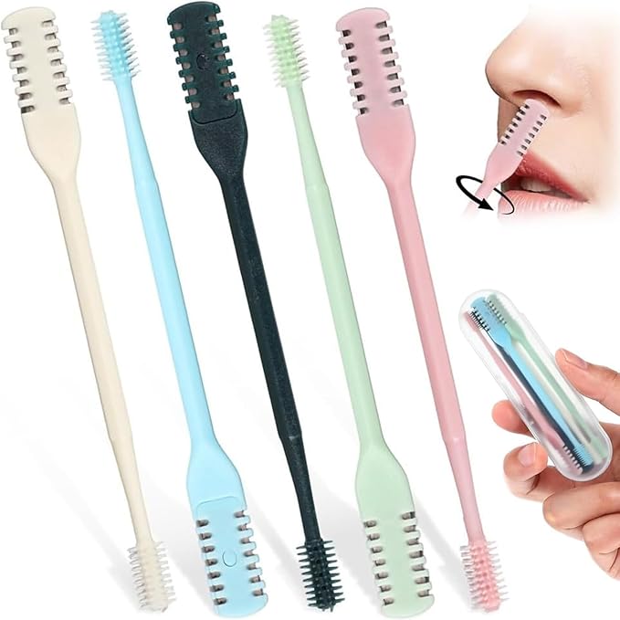 5PCS Nasal Hair Cutter for Women Men, 2026 Upgraded Portable 2-in-1 Nasal Hair Cutter Sticks Double Sided Nose Knife with Soft Cleaning Brush ﻿