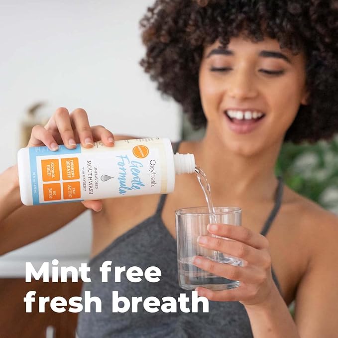 Oxyfresh Gentle Formula Unflavored Mouthwash for Adults – Ultra Sensitive Gums & Teeth – Non Mint, Zero Alcohol, Flavor Free – Fresh Breath. 16 oz