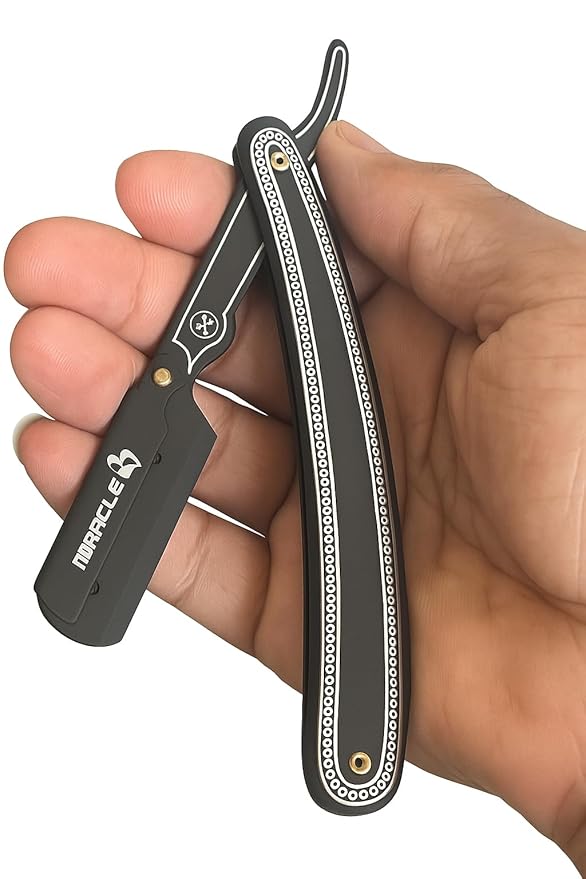 MIRACLE Professional Barber Straight Edge Razor – Black Wooden Handle Men's Shaving Razor, Compatible with Half Edge Steel Blades – Classic Close Shave for Barbers & Personal Grooming