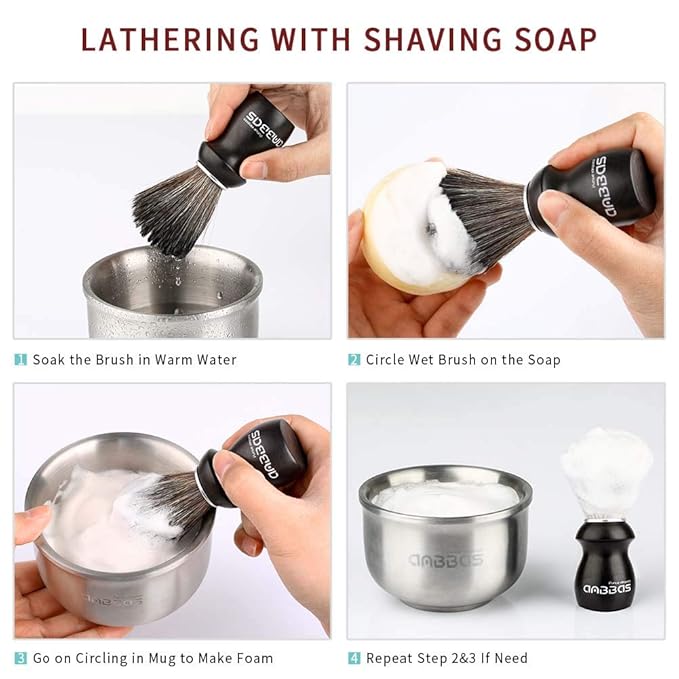 Anbbas Shaving Brush and Holder with Travel Case, Synthetic Badger Hair Ebony Handle Brush 3in1 Kit for Men