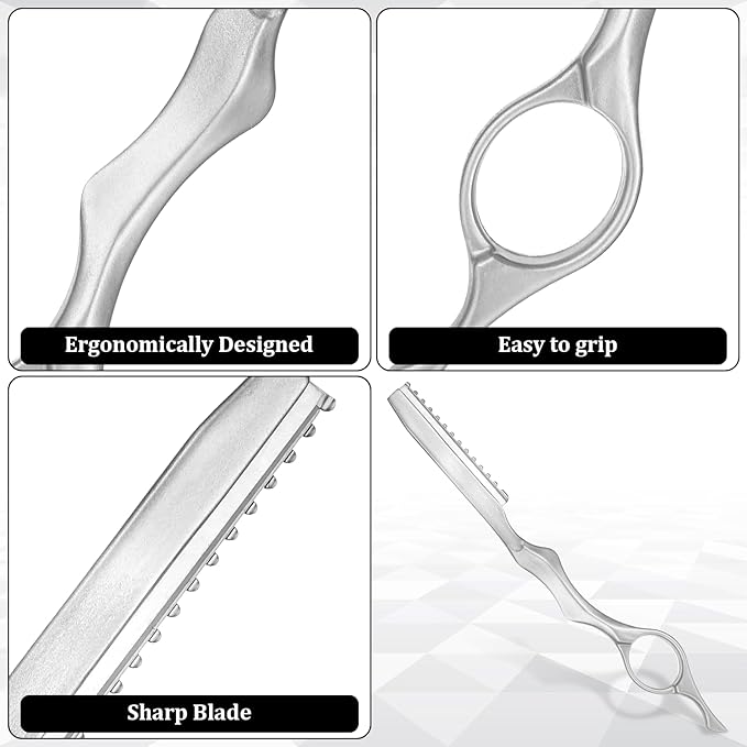 Hair Razor for Hair Cutting Stainless Steel Hairs Thinning Styling Razors with 10 Pcs Sharp Blades Suitable for Salon and Home Silver 17.5cm