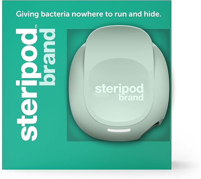 Steripod Brand Portable UV Toothbrush Sanitizer Clip, Reduces Harmful Microorganisms, Rechargeable, Sage, 1 Count