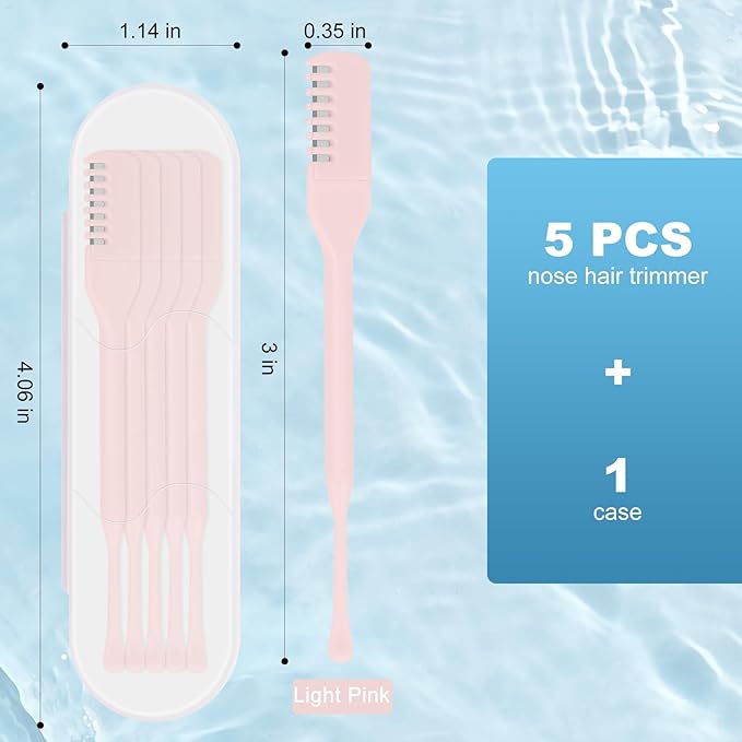 5PCS 2-in-1 Nasal Hair Cutter, Manual Nose Hair Trimmer Cutter with Ear Pick for Women & Men 360°Rotating Nose Hair Remover Grooming Tool Knife Razor Portable Nostril hair Trimmer Clipper (Light Pink)