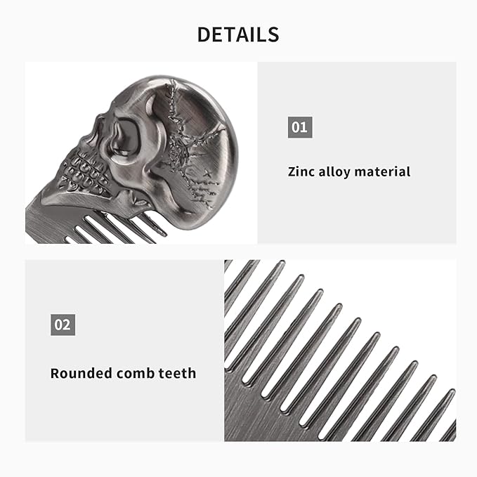 Metal Beard Comb for Men, 5.79 inch Pocket Comb, Zinc Alloy Mens Hair Combs, Protable Mustache Combs for Men, Retro Texture Brush Mens for Hair Beard Salon, Oil Hair Styling