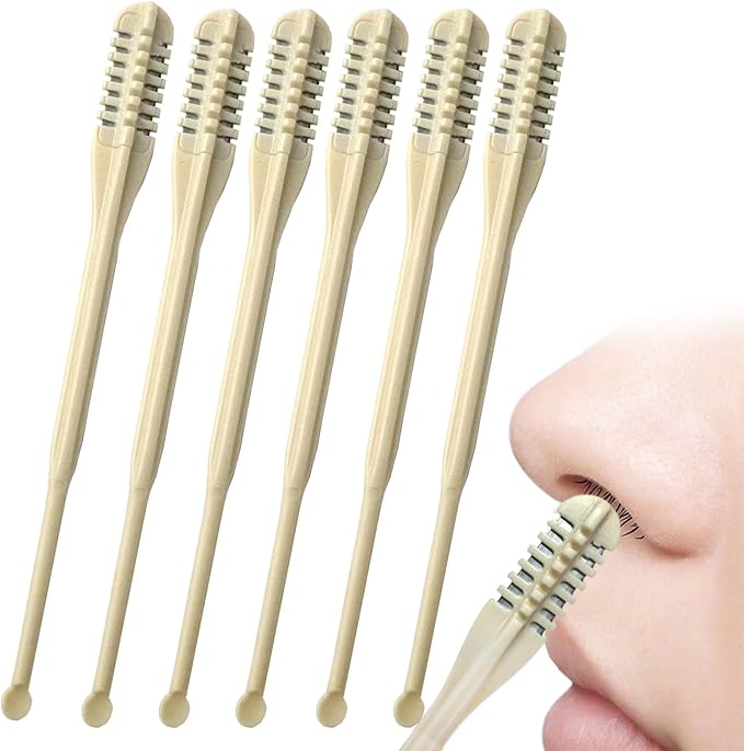 2-in-1 Nasal Hair Cutter, 2025 New Double-Sided Nose Hair Trimmer with Ear Picker, Portable Manual Nasal Trimmer with 360° Rotating Blade(6PCS)