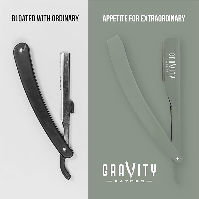 GRAVITY RAZORS Professional Straight Razor Kit – Ultra Exposure, Includes 10 Premium Blades, 2mm Exposed, Mint