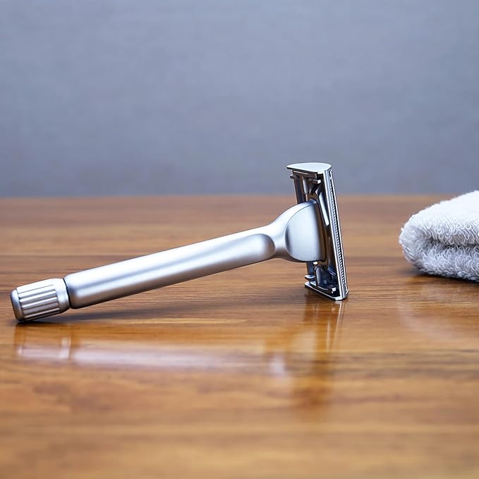 Classic Long Handle Heavy Weight Butterfly Open Double Edge Safety Razor for Men & Women with 10 Stainless Steel Blades,Smooth and Clean Shave Machine,Unique Gifts for Him