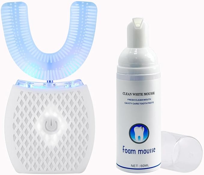 Ultrasonic Automatic Toothbrush，Ultrasonic U-Shaped Toothbrush for Teeth Whitening, Electric Toothbrush for Adults - 360° Mouth Cleansing (White)