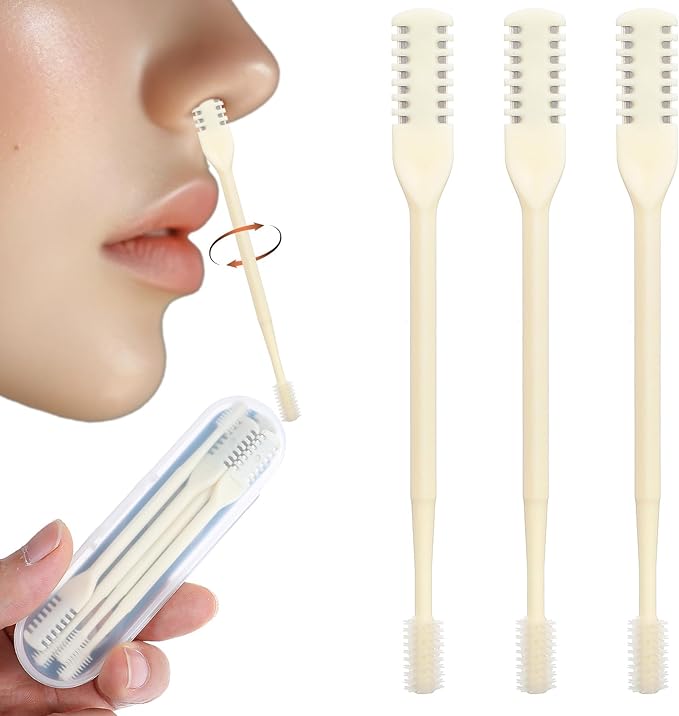 Bremorou Nose Hair Trimmer 3 Pcs Double Sided Knife Cutter 2-in-1 Nose Manual Trimmer 360° Rotating Nasal Hair Razor Portable Cutter Clippers for Men Women (White)