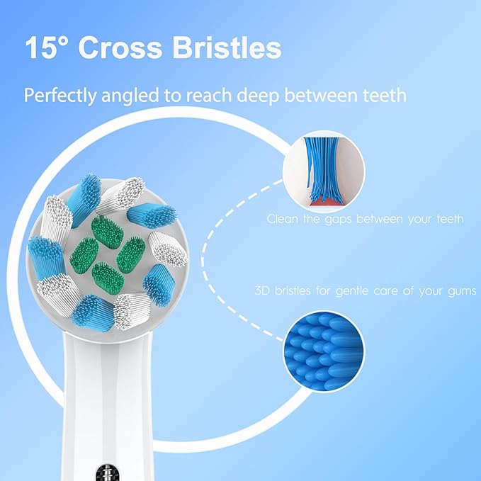 Replacement Heads Compatible with Oral B Braun Pro 100, 500, 1000, Vitality, Smart, Genius, Cross Bristles for Deeper Plaque Removal, Pack of 8 Electric Toothbrush Heads Refills, White