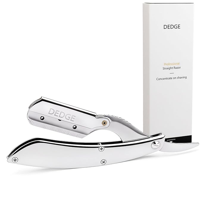 DEDGE Professional All Stainless Steel Straight Razor-Double Edge Razor Barber Beard Shaver with 10 Double Edge Blades for Barber Personal Grooming