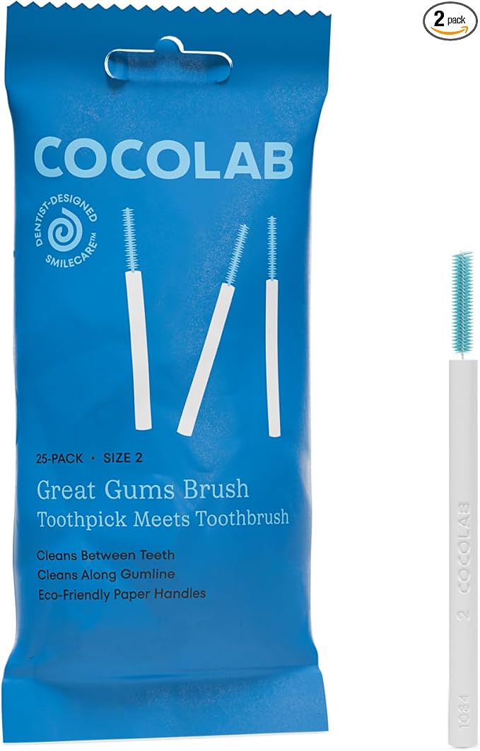 Cocolab Great Gums Brush, Soft Interdental Brushes for Small Spaces Between Teeth, Dental Floss Picks for Effective Teeth Cleaning and Oral Care, Suitable for Braces, Size 2, 25 Count