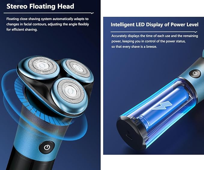 Electric Razor for Men, 4D Rotary Shaver, Wet/Dry Cordless Rechargeable Waterproof
