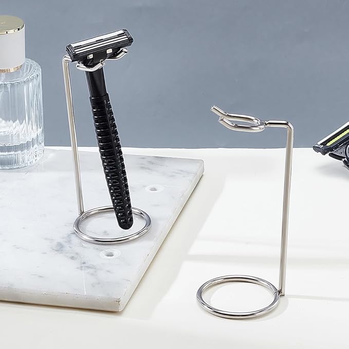 AHANDMAKER 2 Pack Stainless Steel Safety Razor Stand for Razors and Brushes 2x4.8in Heavy Duty Razor Holder Shaving Brush Organizer for Bathroom Travel Fathers Day Christmas Gifts Accessories