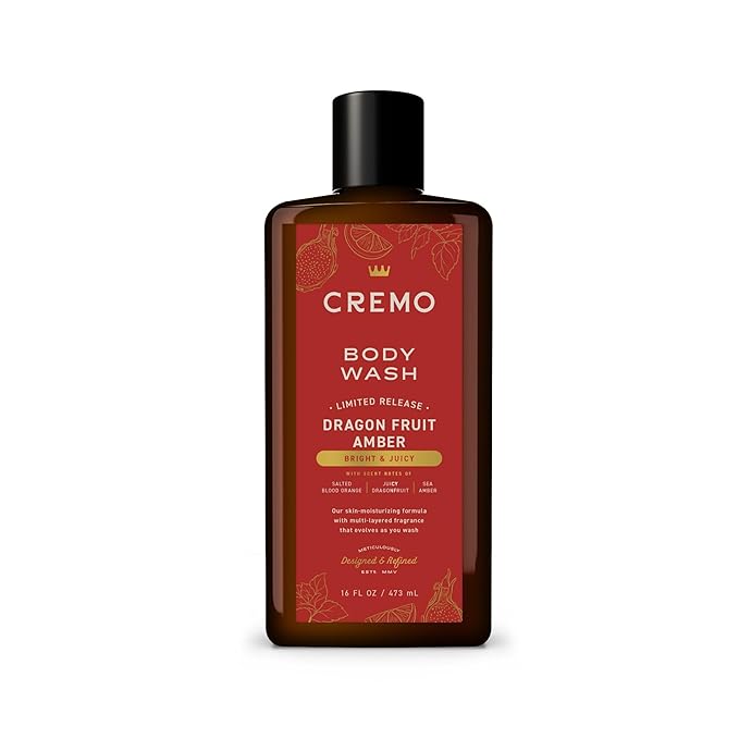Cremo Rich-Lathering Dragon Fruit Amber Body Wash Men, Notes of Salted Blood Orange, Juicy Dragon Fruit, and Sea Amber, 16 Fl Oz
