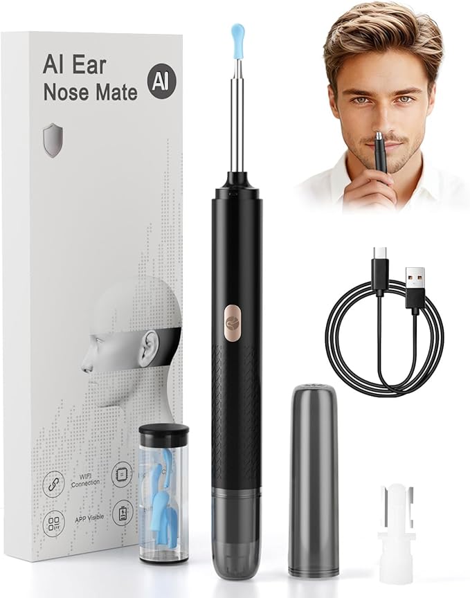Ear Wax Removal Tool Camera - 2 in 1 Earwax Remover with Nose Hair Trimmer - Wireless Ear Cleaner with 1296P Camera - Earwax Removal Kit with Light - Ear Cleaning kit for iOS & Android, Kids,Adults