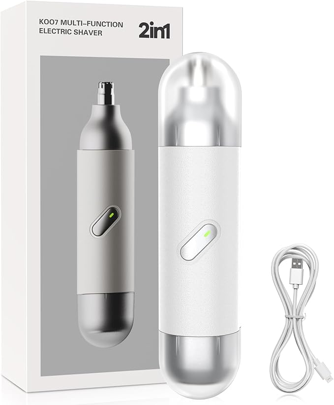 Nose Hair Trimmer for Men & Women, 2 in 1 Electric Nose and Ear Hair Trimmers Ear & Eyebrow Grooming Kit Face Clipper with Powerful Motor and Dual-Edge Blades Waterproof, Portable Travel Size (White)