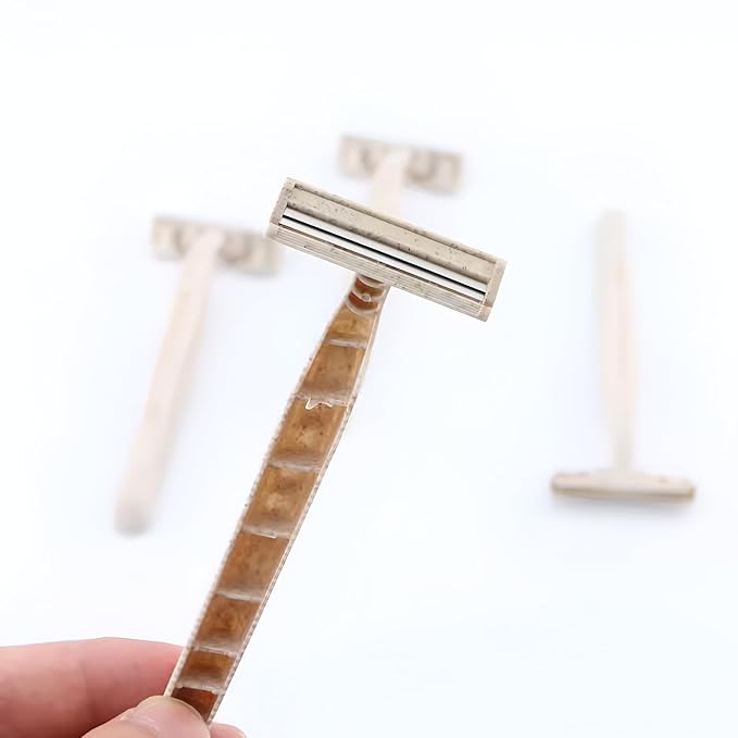 Disposable Razors Bulk for Men & Women – Twin Blade Unisex Shavers – Eco-Friendly, Biodegradable, Non-Toxic, Made from Recycled Wheat Straw 50 Count (Pack of 1) (50)