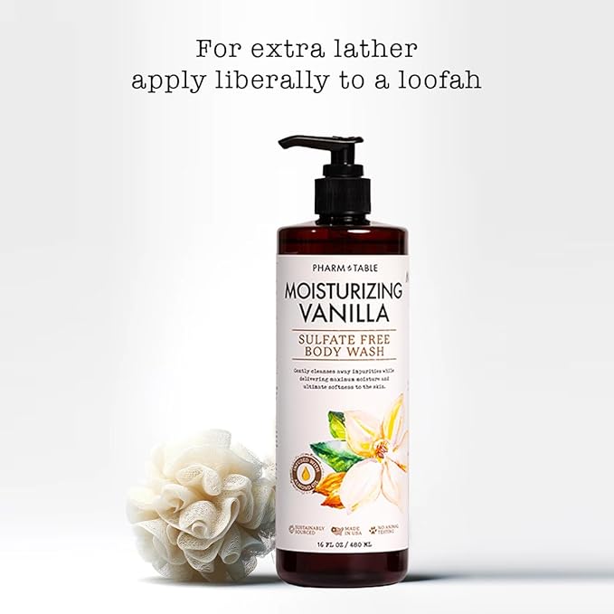 Moisturizing Vanilla Body Wash for Women and Men - Moisturizes and Softens the Skin, Sulfate Free, 100% Cruelty Free, 480ml