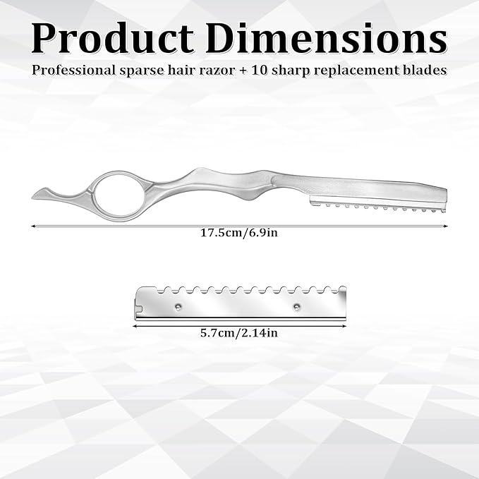 Hair Razor for Hair Cutting Stainless Steel Hairs Thinning Styling Razors with 10 Pcs Sharp Blades Suitable for Salon and Home Silver 17.5cm