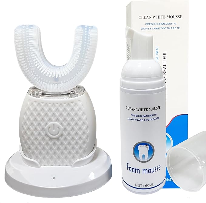 Automatic Ultrasonic Toothbrush,Electric Ultrasonic Toothbrush for Adults 360° Electric Toothbrush 30'' Automatic Timer Wireless Charging Washable Travel Home Dual-use (White)