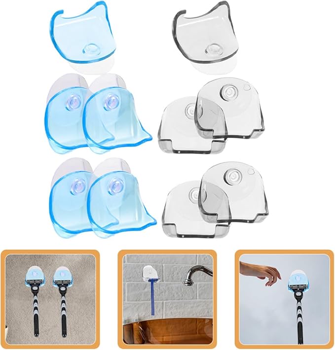 ARTIBETTER 10pcs Plastic Razor Holder with Suction Cup Razor and Brush Stand for Bathroom Shower Wall for Men’s Shaving Accessories