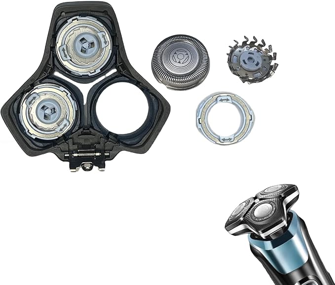 SH71 Replacement Rotary Head Fit for Philips Norelco Shaver Series 7000 and Series S5500, Metal Wheel Buckle and Upgrade 15 Precision Blades (Black)