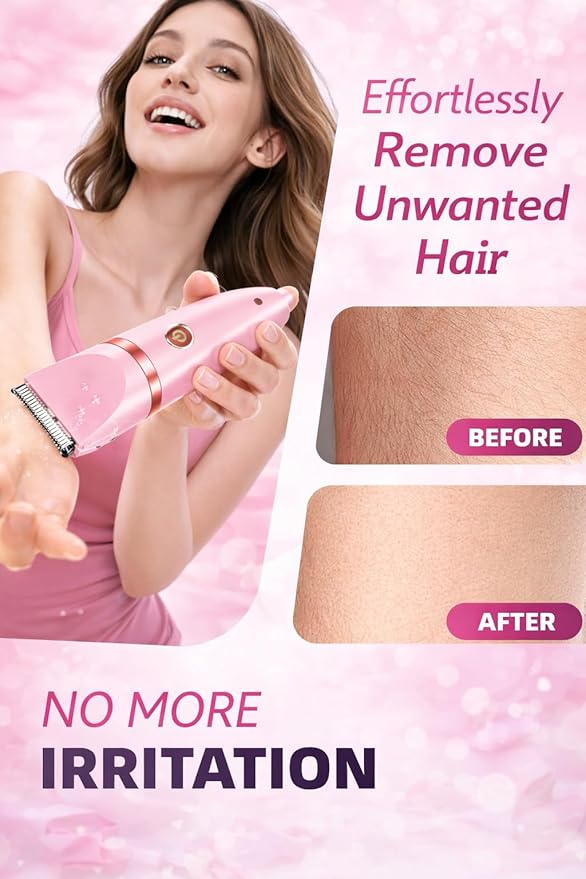 Women's Bikini Trimmer, Electric Shaver, Dual Head Electric Razor, Two-in-One Women's Body Shaver, and Ipx67 Waterproof Wet & Dry Use Body Hair Trimmer (Pink)
