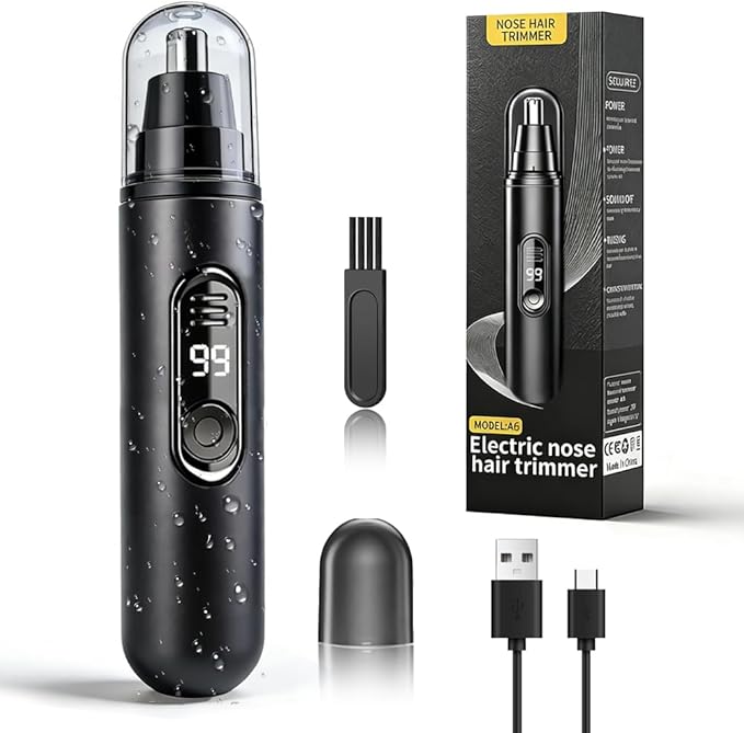 Ear & Nose Hair Trimmer, Professional Painless Eyebrow and Facial Hair Trimmer for Men and Women, C-Type Rechargeable, Waterproof Double Edged Blade Black