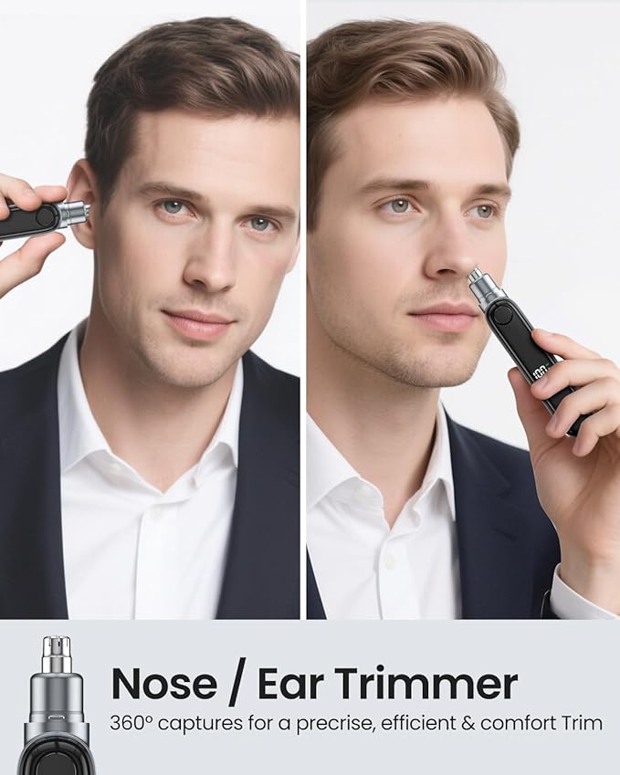 SUERBEATY Nose Trimmer for Men with LED Display, Rechargeable Nose and Ear Hair Trimmer, Painless Professional IPX7 Waterproof Dual Edge Blades, Easy to Clean, Black
