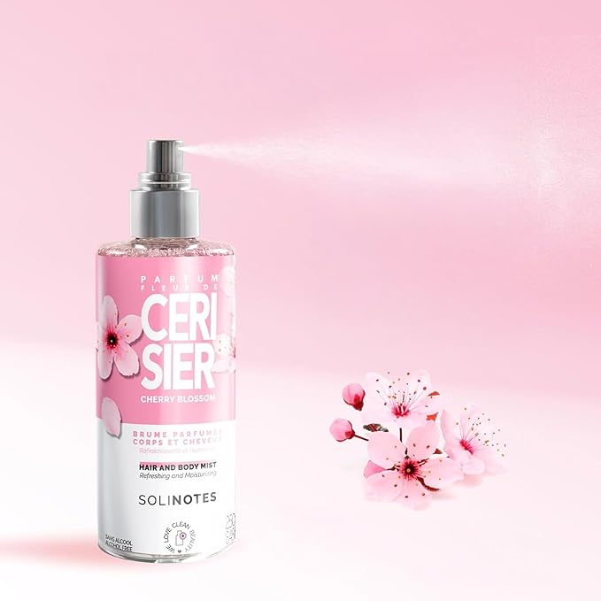 Brume Parfumee Fleur de Cerisier SOLINOTES | Parfum Rafraichissant et Hydratant - Sans Alcool | Brume Parfumee Corps et Cheveux | 250 ml