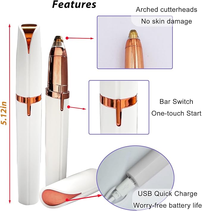 2 Pack USB Rechargeable Portable Electric Eyebrow Trimmer Pen for Women,Painless Precision Eyebrow Hair Remover, Safe Eyebrow Shaver Razor Tool for face Leg Lip Armpit Hand(White)