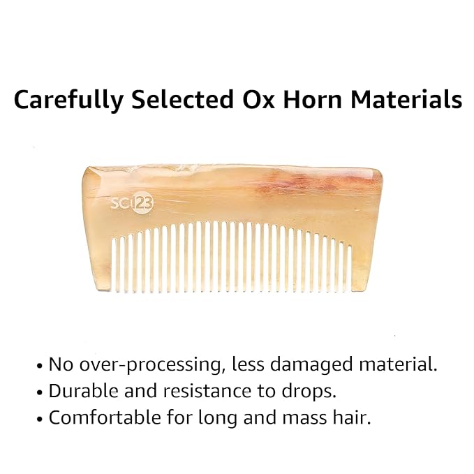Untreated 3.9 Inch Real Ox Horn Combs for Beard, Mustache, and Hair – Small Travel Pocket Comb for Men, Kids, and Children – Anti-static, Detangling, Massage, and Scalp Gua Sha