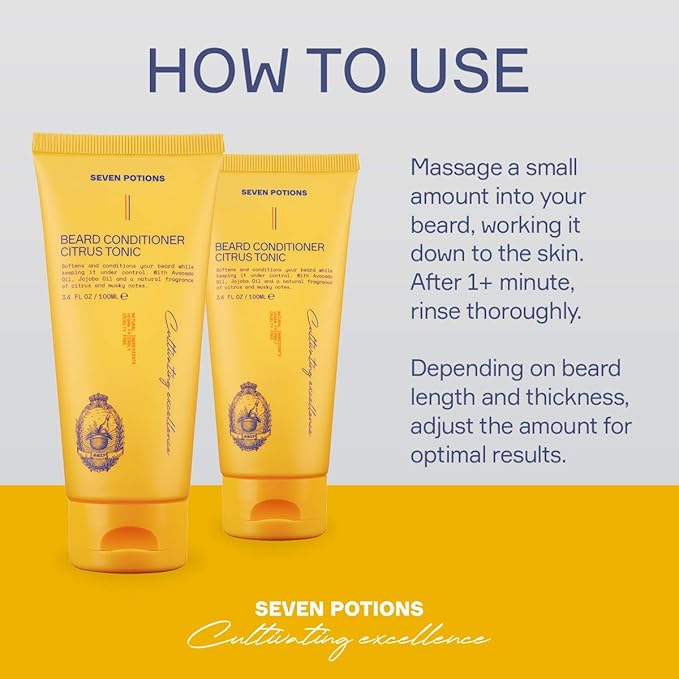 SEVEN POTIONS Beard Conditioner for Men – Prevents Beard Itch and Dandruff – Natural, Vegan, Cruelty Free (Citrus Tonic, 3.4 FL OZ)