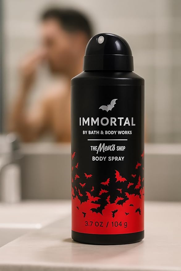 Bath & Body Works Immortal Body Spray 3.7 fl oz – Black Plum, Sueded Saffron & Haunted Woods – Men’s Long-Lasting Mist