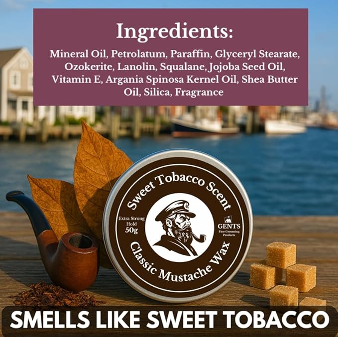 G.B.S Strong Hold Sweet Tobacco Scented Mustache Wax, Easy Application, Restyleable, long lasting hold with Styling Comb (1.7 oz) (Pack of 1, Sweet Tobacco)