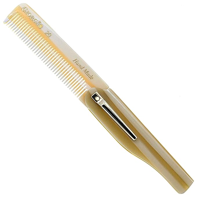 Giorgio G20 Folding Fine Tooth Mustache and Beard Comb 6.5 Inches - Sawcut and Hand Polished Ivory Styling and Travel Comb for Everyday Hair Care (Ivory)