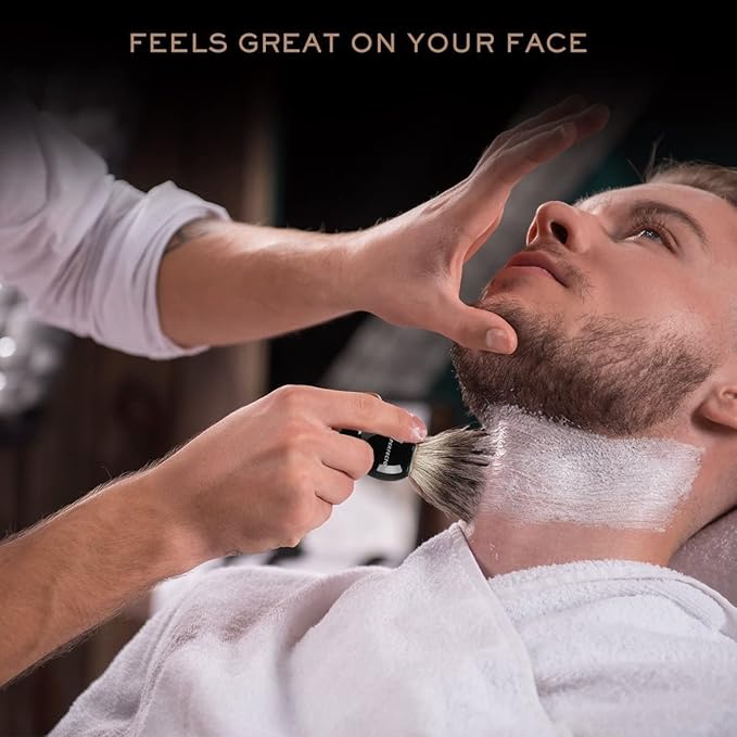 Perfecto 100% Pure Badger Shaving Brush-White Handle, Gift for Dad, Engineered for the Best Shave of Your Life. For Fathers Day Gift, Safety Razor, Double Edge Razor, Straight Razor, Shaving Razor