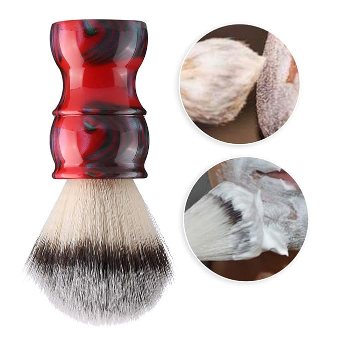 Professional Manual Beard Shaving Brush, Men Mustache Brush with Dense Nylon Hair, Barber Brush for Softening Beard and Creating Rich Lather, Portable Travel Shaving Brush for Salo (red color)