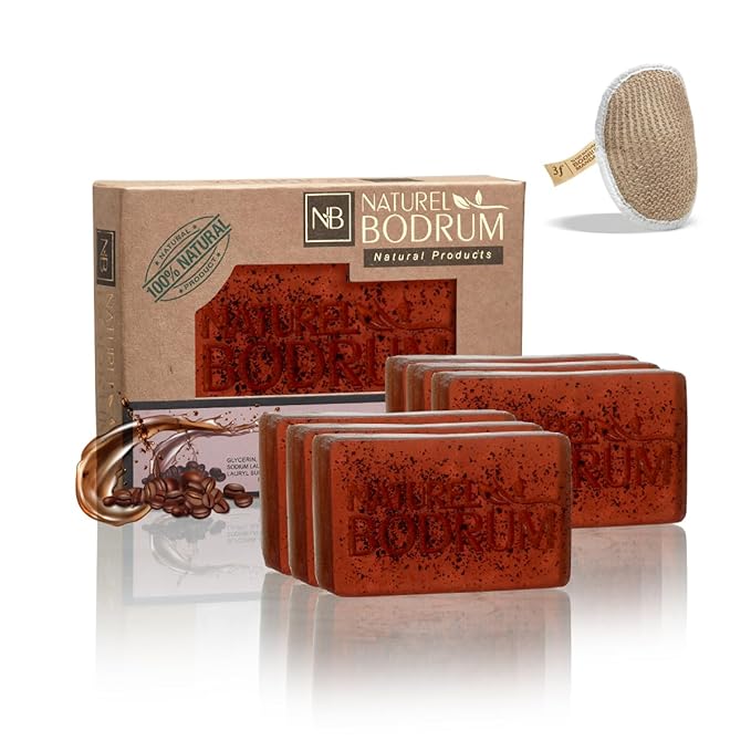 Coffee Organic Soap Bar for Women and Men, Pack of 6 Glycerin Soap Bars - Exfoliating Body & Face Soap with Coffee Grounds - Natural Spa Gift, for All Skin Types