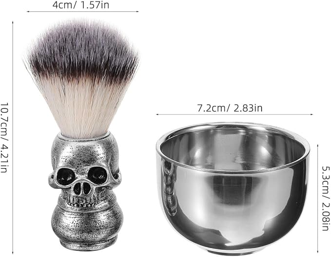 Shaving Bowl and Brush Kit, Skull Design Shaving Bowl Wide Mouth Shaving Kit Stainless Steel Beard Brush Shaving Tools For Men Women