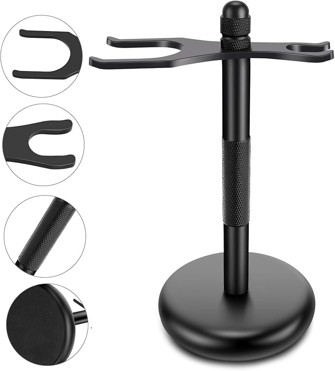 Safety Razor and Brush Stand Holder with Synthetic Hair Shaving Brush with Solid Wood Handle Prolong The Life of Your Shaving Brush