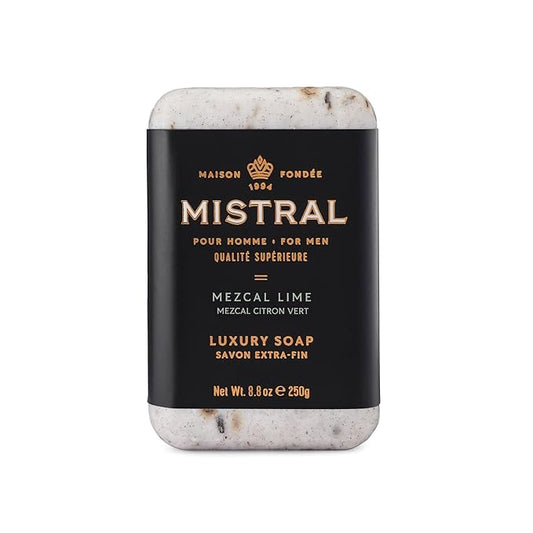 Mistral Mezcal Lime Luxury Bar Soap for Men | Men’s Natural Soap Bar | Paraben, Phthalates Free | Moisturizing & Triple-Milled Natural Soap for Men - Made in France | Large, 8.8 oz