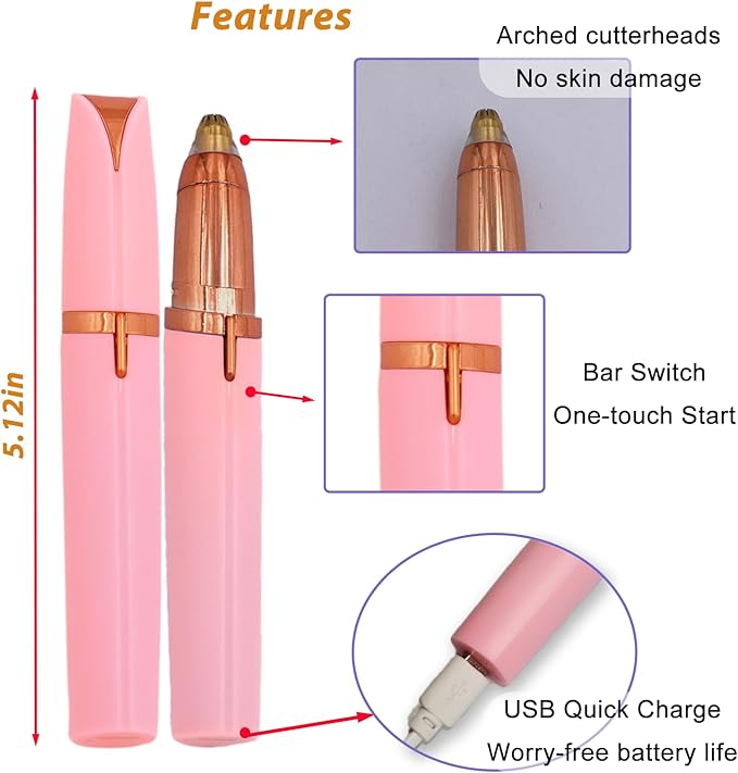 2 Pack USB Rechargeable Portable Electric Eyebrow Trimmer Pen for Women,Painless Precision Eyebrow Hair Remover, Safe Eyebrow Shaver Razor Tool for face Leg Lip Armpit Hand(Pink)