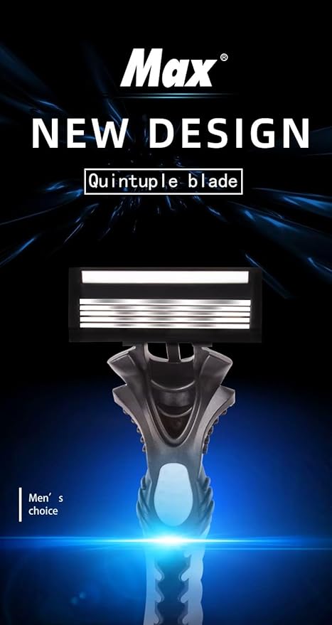Max Speed 5 Stainless Steel Razors Blades, A Series for Men Shaving, with Lubricated Strip and Ergonimic Handle for Superior Handling Control, 3 Pack.