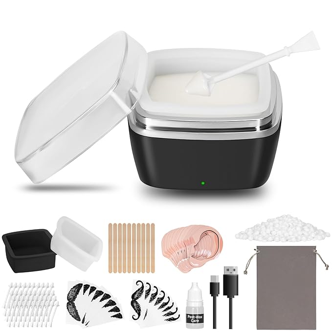 Nose Wax Kit Men, 100g Nose Hair Wax Kit with 40 Applicators (30-40 Uses)，Nose and Ear Hair Removal, 7-Min Charging and Fast Heating, 2 Silicone Liner, Smart Constant Temperature, Multi-Accessories