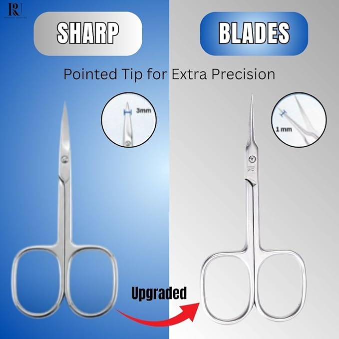 Cuticle Scissors Extra Fine Curved Blade Manicure Scissors for Professional Cuticle Small Scissors for Stainless Steel Sharp Pointed tip Trimming for Eyebrow Eyelash and Dry Skin Grooming scissors.