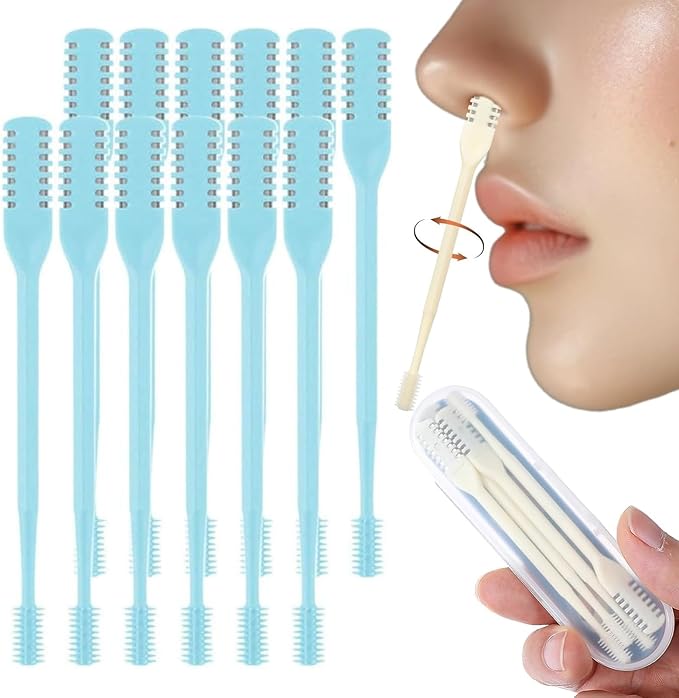 360° Nostril Hair Remover Tool,Portable Nose Hair Trimmer for Men Women,2-in-1 Nasal Hair Cutter,Upgrade Double Sided Nose Knife. (Blue, 12 Pcs)