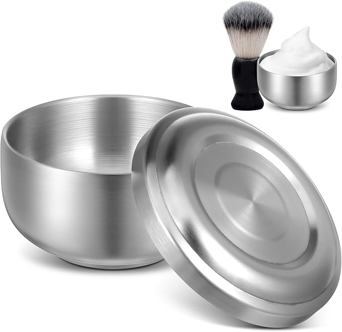 Shaving Bowl, Shave Bowl Stainless Steel, Shaving Soap Bowl with Lid, 4 Inch Shaving Mug, Unbreakable Shaving Cup for Wet/Hot Shave (Silver)