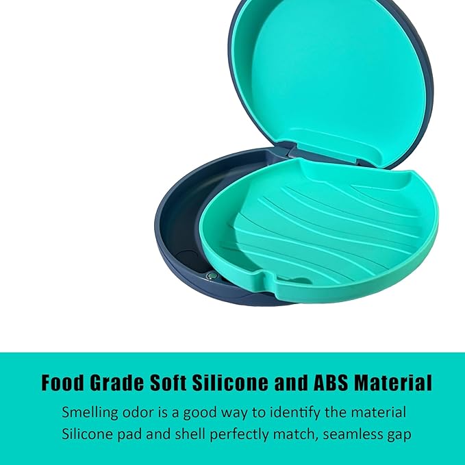 2PCS Retainer Case Compatible with Invisalign,Cute Slim Aligner Case,Customized Magnetic Closure Orthodontic Retainer Cases (2 Pack Grey + Cyan Silicone)
